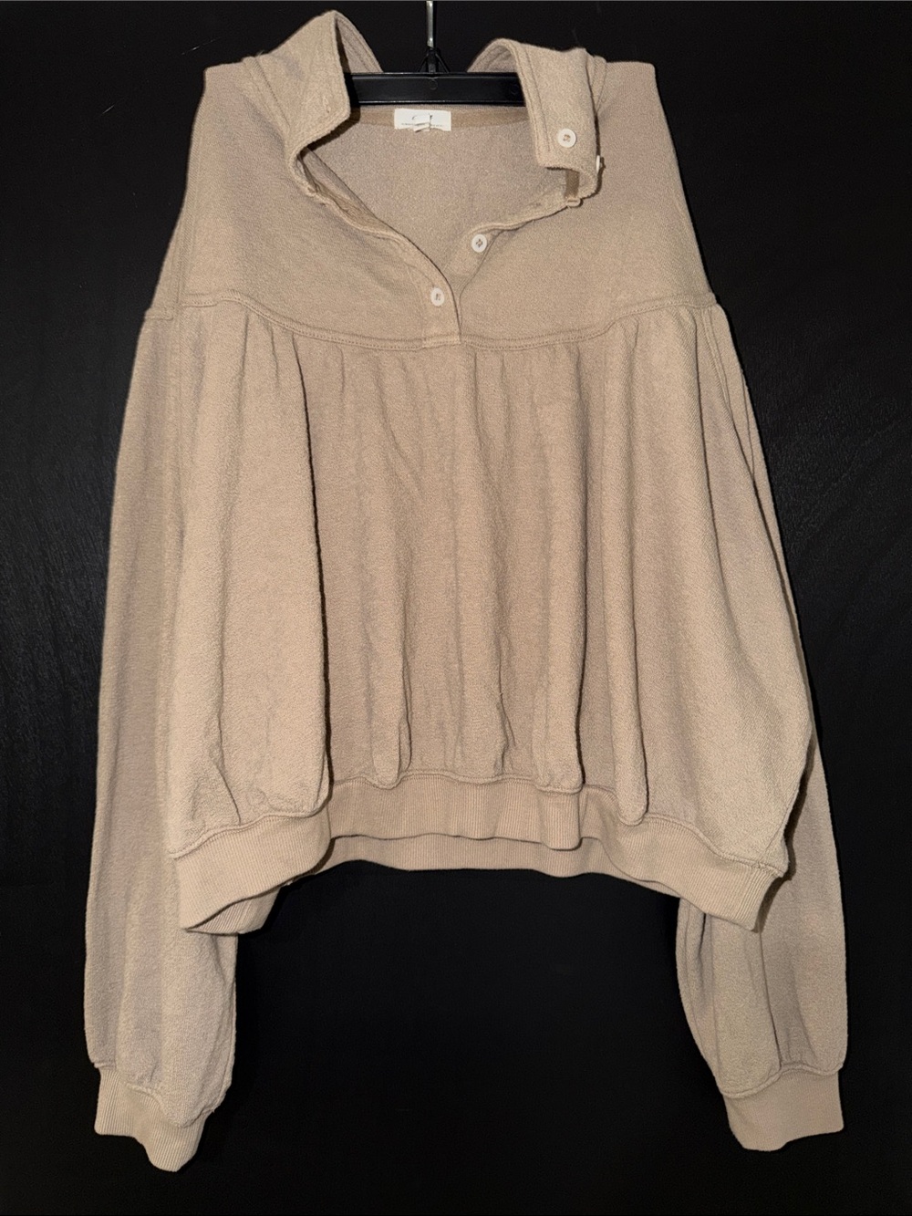 Aerie Neutral Taupe Buttoned Funnel-Neck Pullover